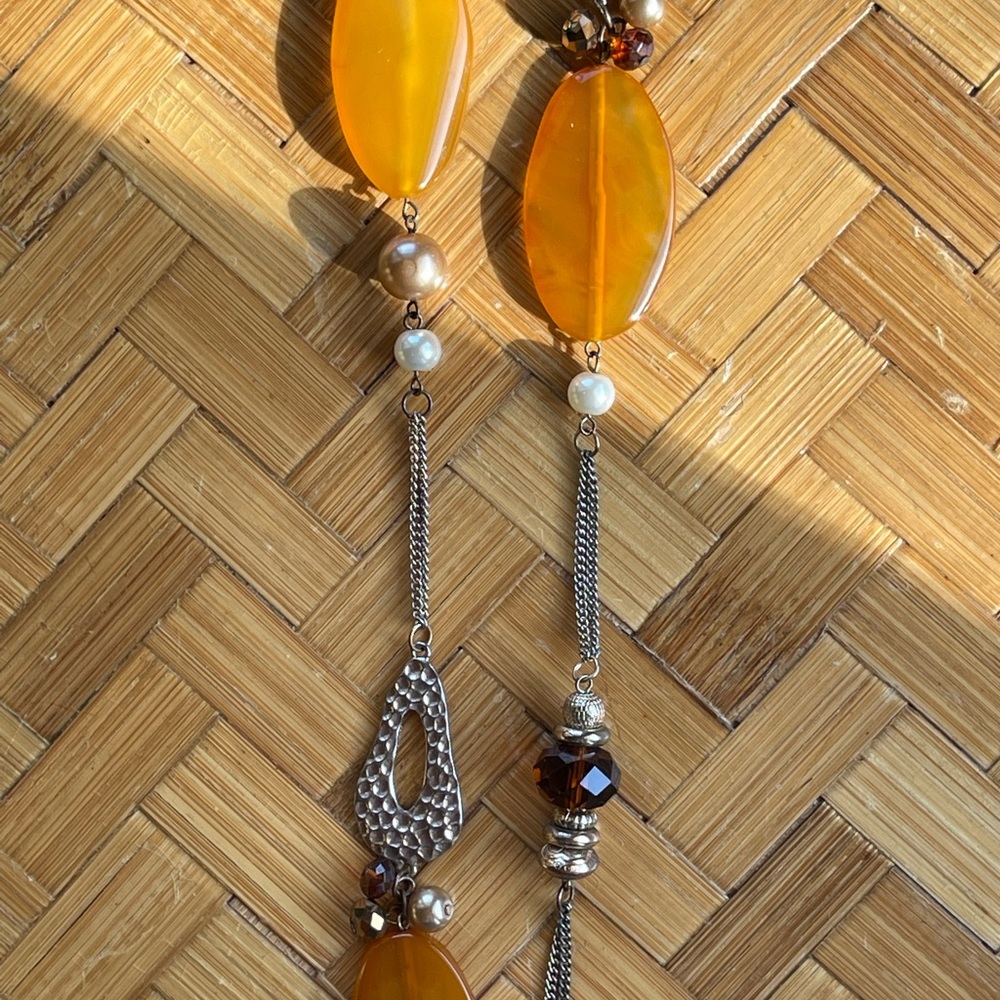 Butterscotch agate long necklace, vintage - Picture 4 of 8
